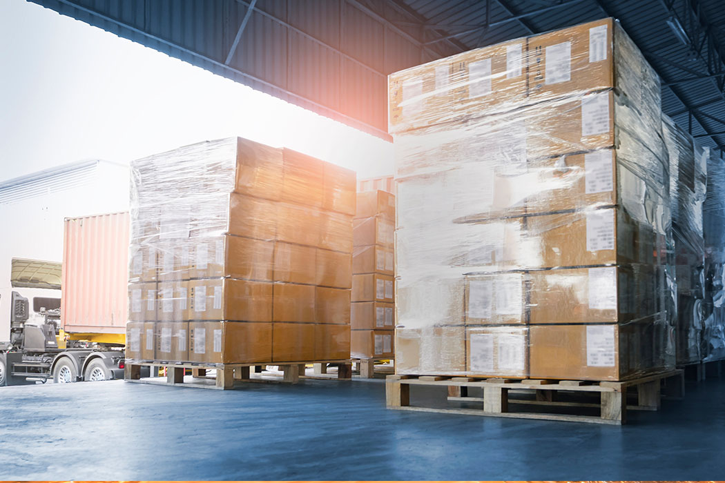 LTL shipping pallets on a freight loading dock