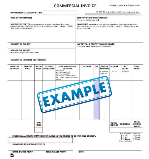 Example of a freight shipping invoice