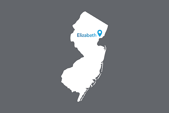 State of New Jersey with Elizabeth pinned on the state