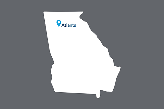 State of Georgia with Atlanta pinned on the state