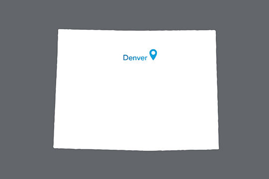 State of Colorado with Denver pinned on the state