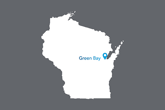 State of Wisconsin with Green Bay pinned on the state