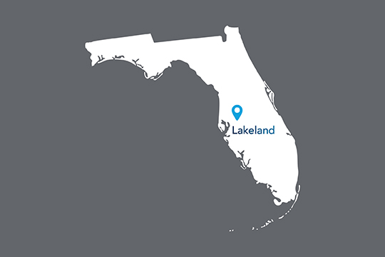 State of Florida with Lakeland pinned on the state
