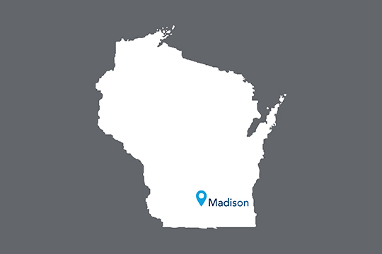 State of Wisconsin with Madison pinned on the state