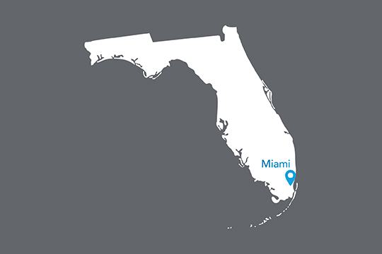 State of Florida with Miami pinned on the state