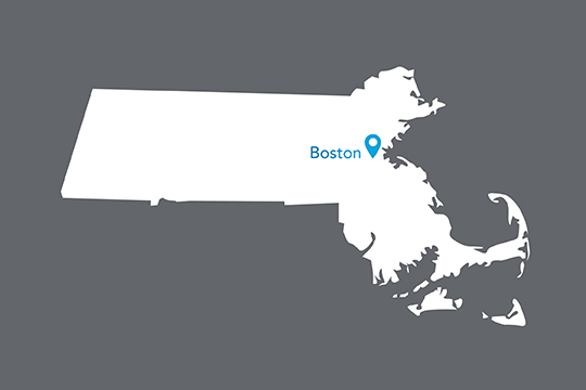State of Massachusetts with Boston pinned on the state