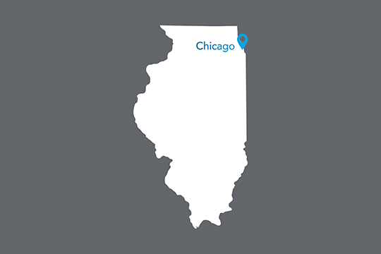State of Illinois with Chicago pinned on the state
