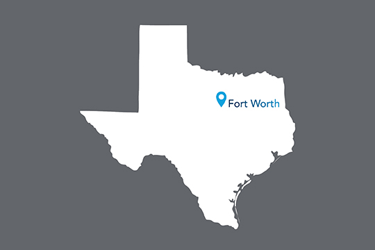State of Texas with Fort Worth pinned on the state