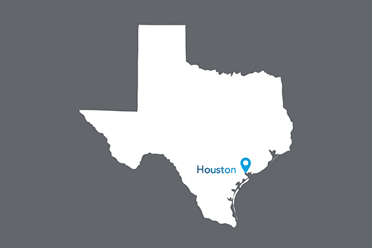 State of Texas with Houston pinned on the state