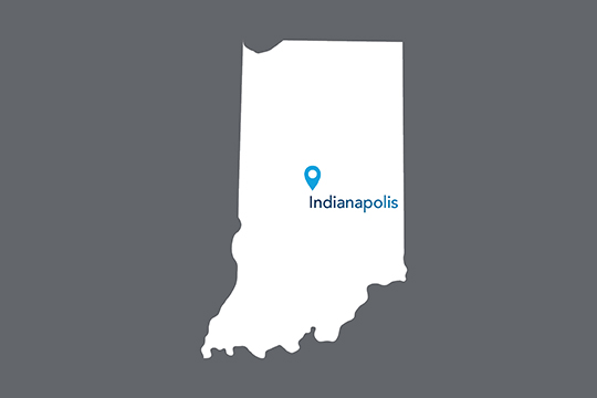 State of Indiana with Indianapolis pinned on the state