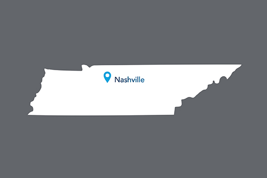 State of Tennessee with Nashville pinned on the state