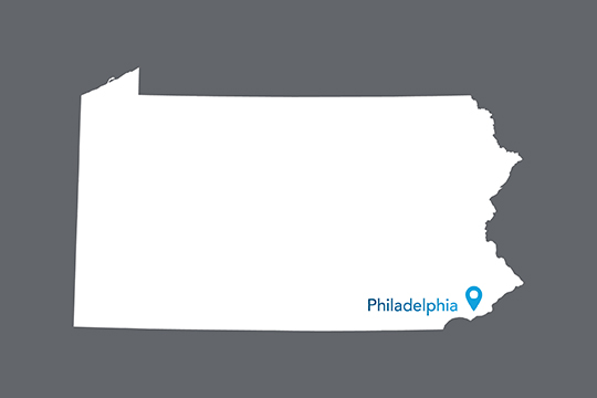 State of Pennsylvania with Philadelphia pinned on the state