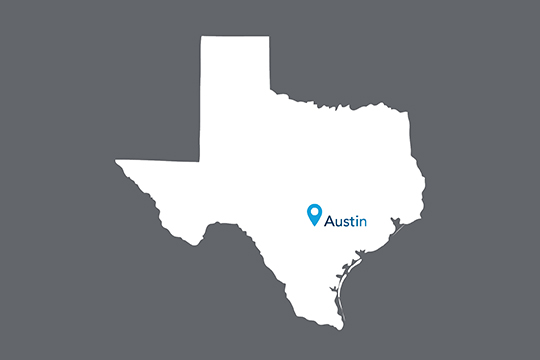 State of Texas with Austin pinned on the state