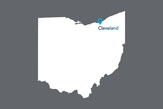 State of Ohio with Cleveland pinned on the state