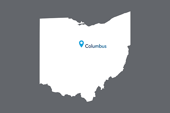 State of Ohio with Columbus pinned on the state