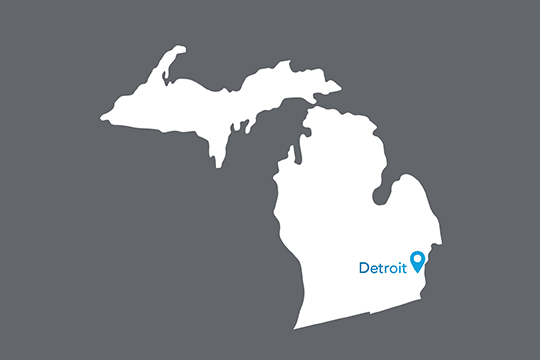 State of Michigan with Detroit pinned on the state