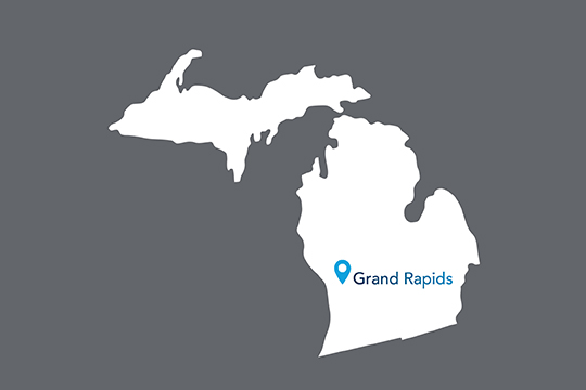 State of Michigan with Grand Rapids pinned on the state