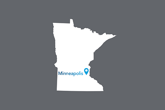 State of Minnesota with Minneapolis pinned on the state