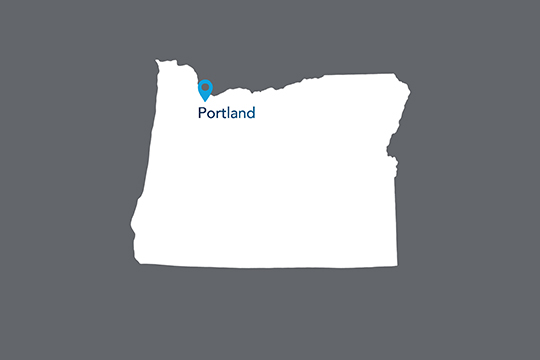 State of Oregon with Portland pinned on the state