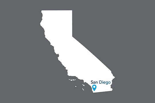 State of California with San Diego pinned on the state