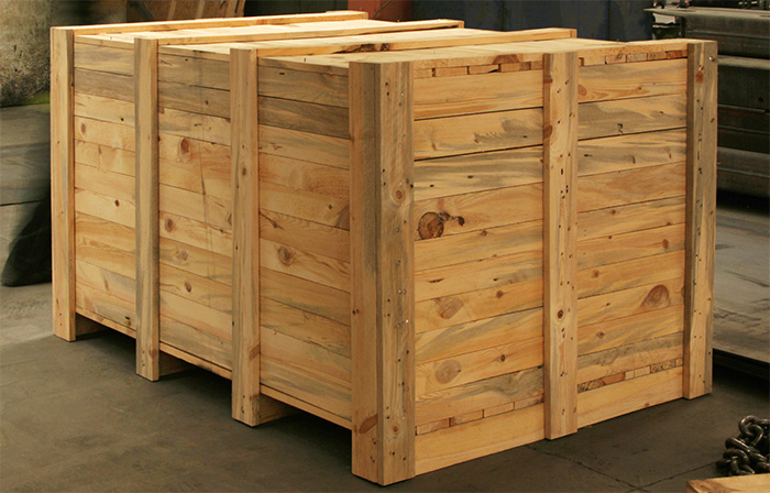 Fully enclosed wooden crate used for shipping fragile goods