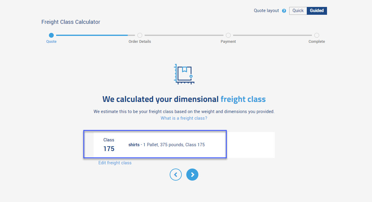 Freightquote online tool example of freight classification